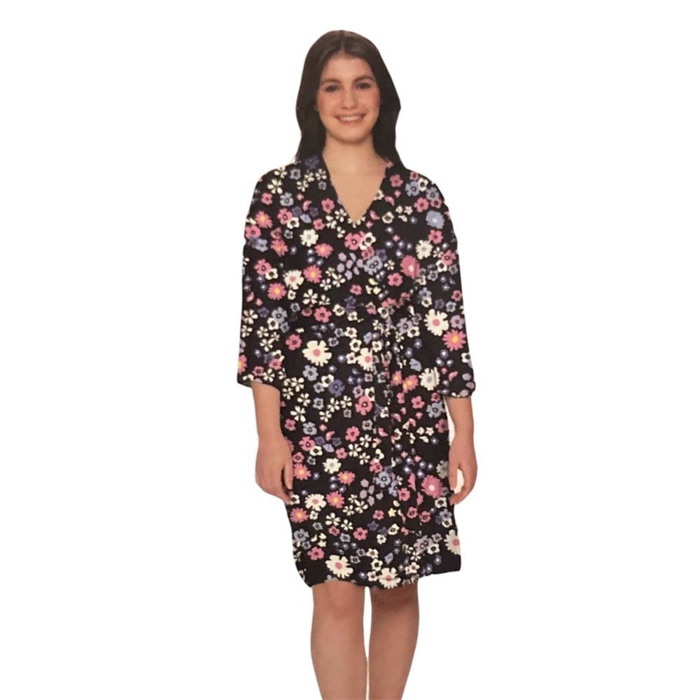 NWT SERRA Black Ditsy Floral Soft Comfy Robe Size L/XL